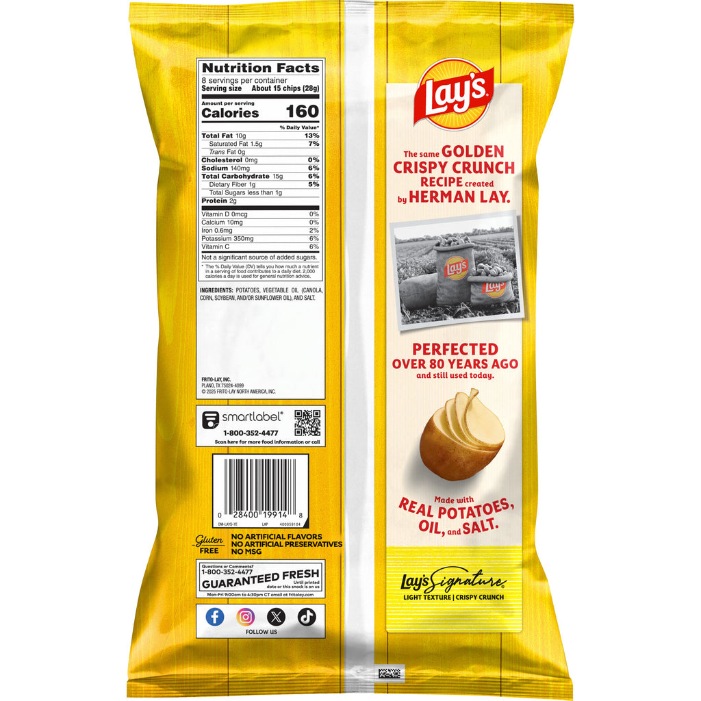 Classic Style Potato Crisps by Lay's, Lightly Salted