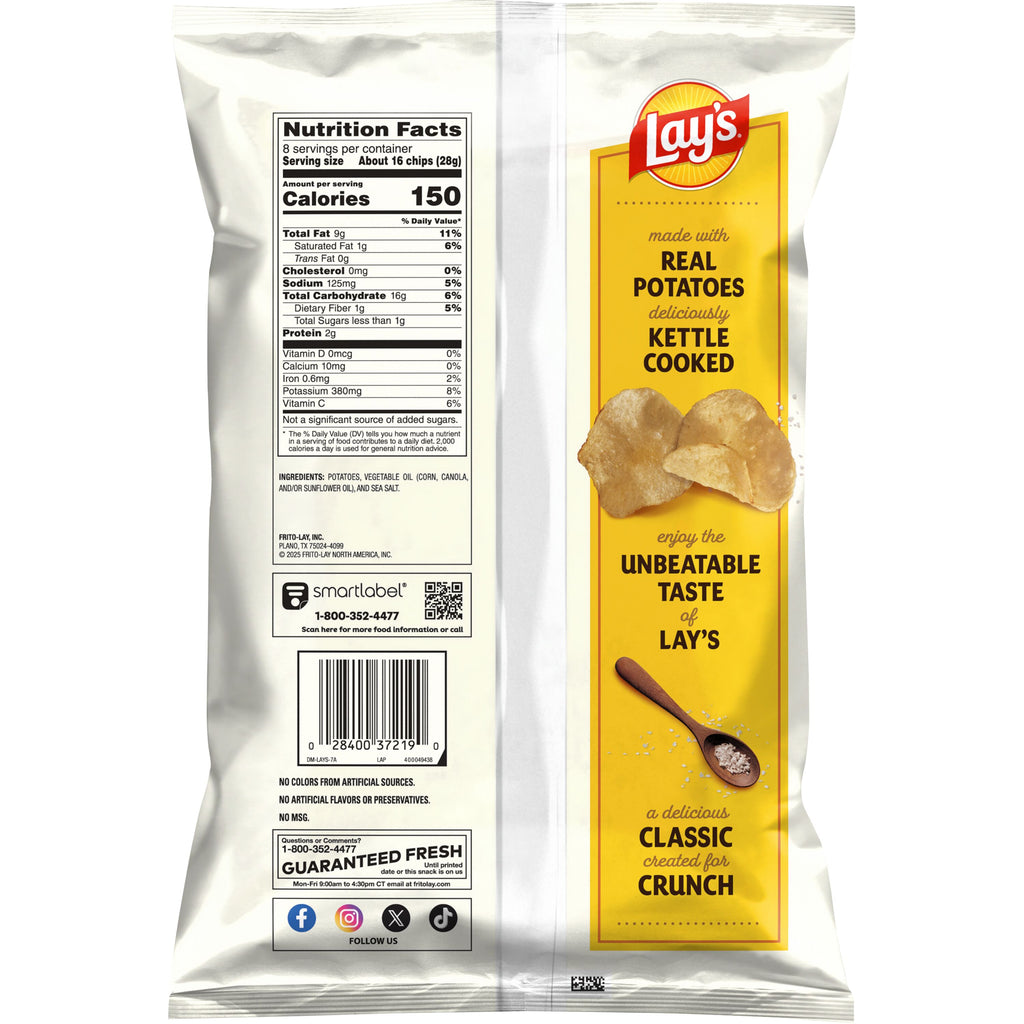 Kettle Cooked Original Potato Crisps by Lay's, Sea Salt