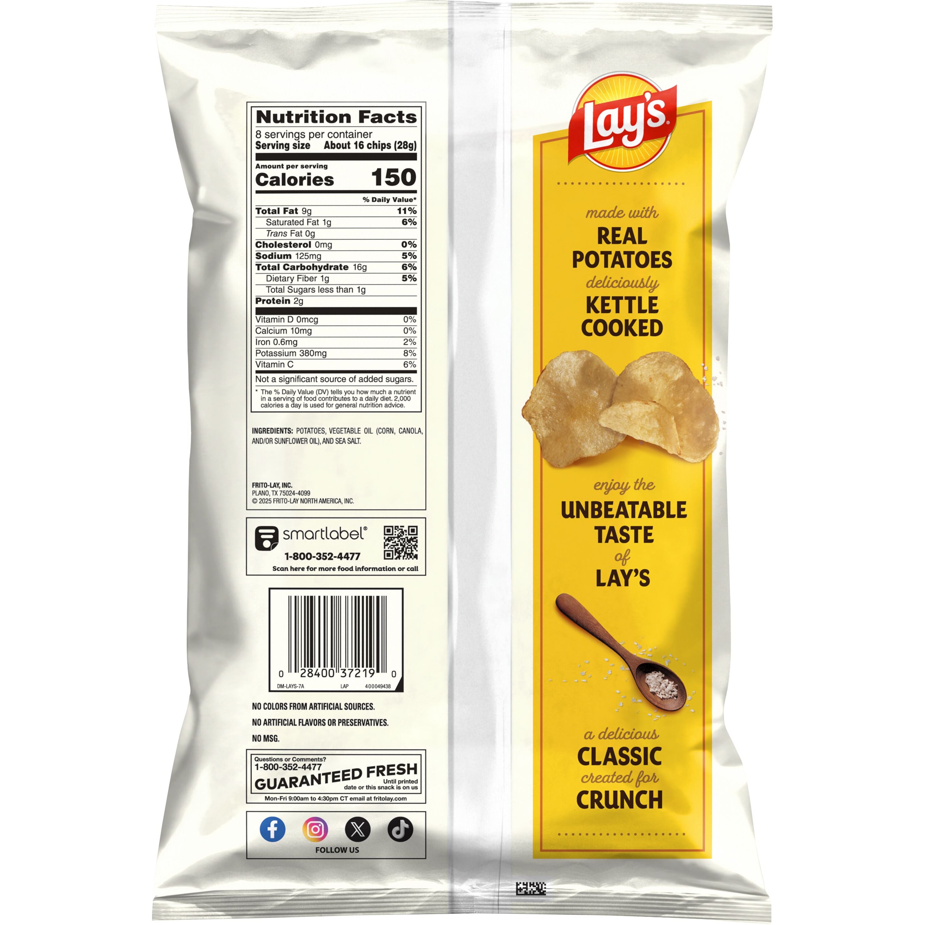 Kettle Cooked Original Potato Crisps by Lay's, Sea Salt