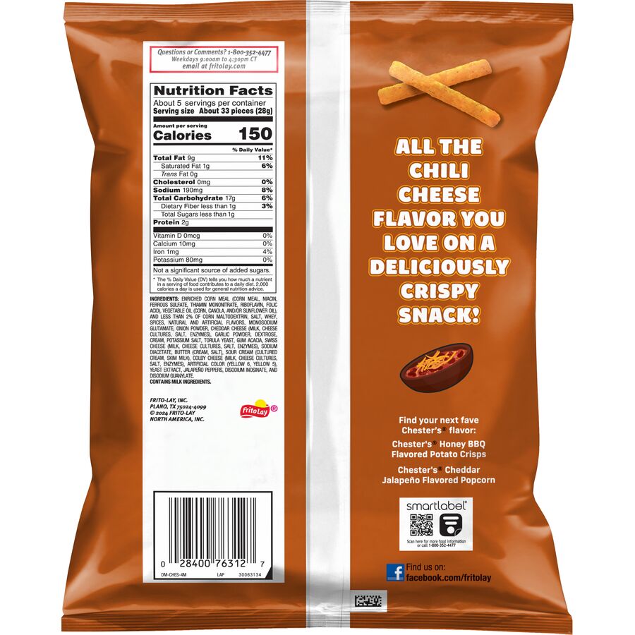 Chili Cheese Fries by Chester's, Seasoned Corn-Potato Crunch Sticks